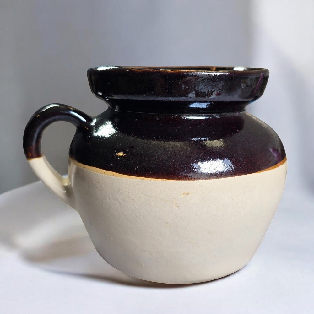 Vintage RRP Co Roseville USA Stoneware Jug Pot Handle Brown Cream Handcrafted‎